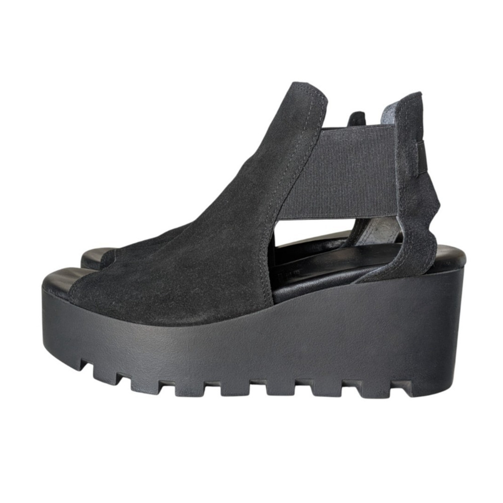 Piampiani Black Suede Leather Cut Out Platform Sandals Size 40 US 10 Italy